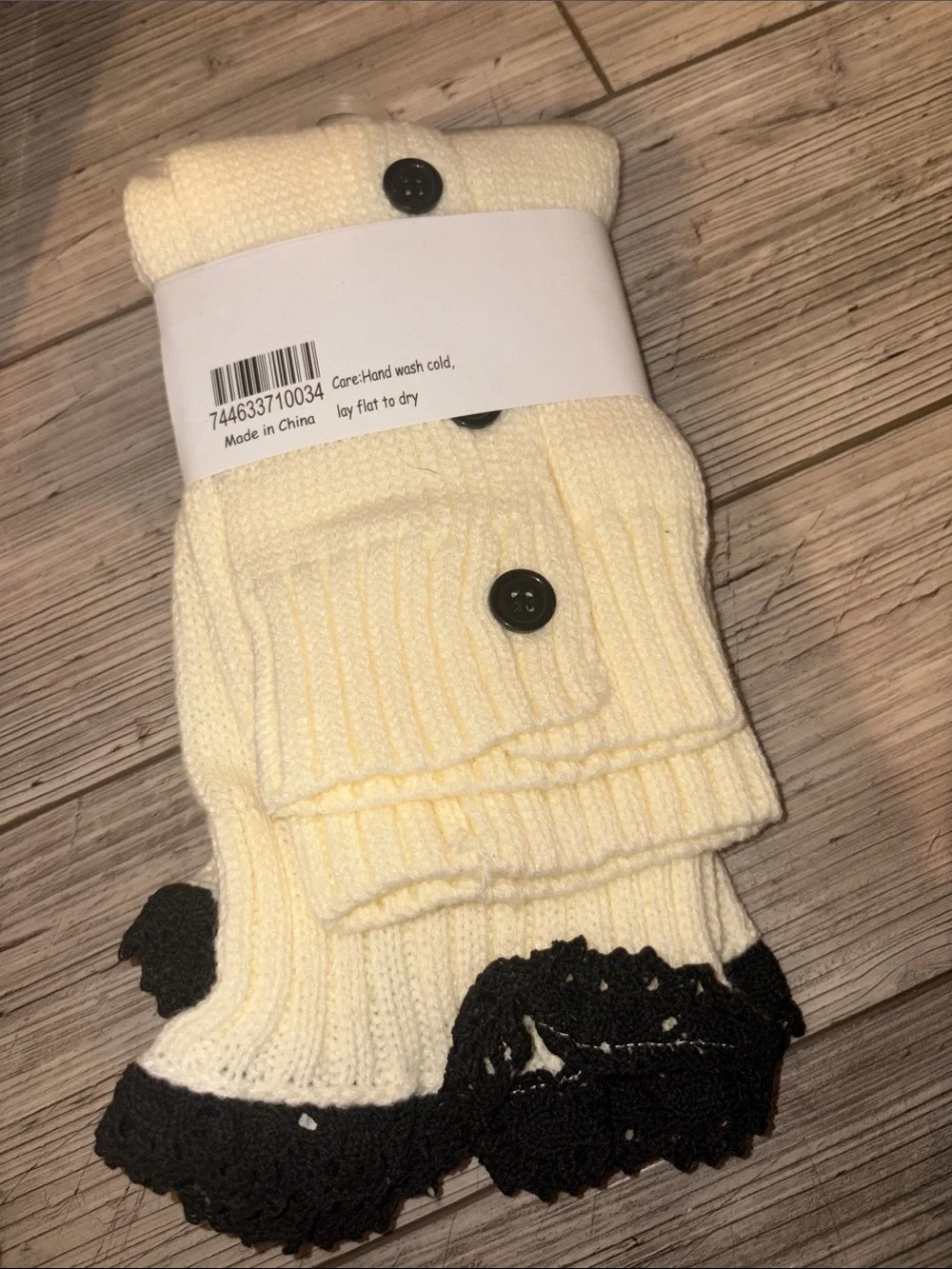 NWT Leg Warmers with Button Detail and lace - Cream and Black
